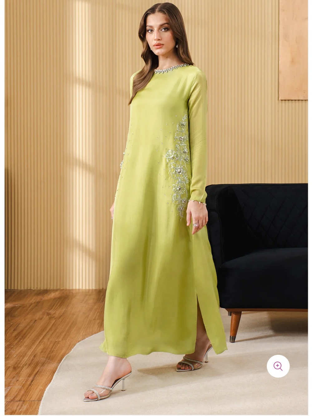 Elegant embellished Long Sleeve Lime Green Evening Dress with dupatta